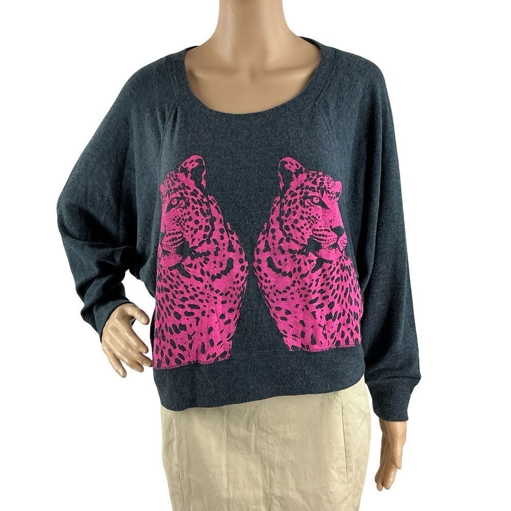 Chaser Pink Leopard Graphic Sweatshirt Gray Size S
